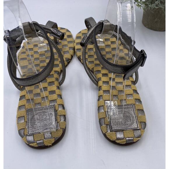Tory Burch Leather Metallic Thong And Ankle Strap Sandals Sz 10.5M Brazil - Picture 7 of 12